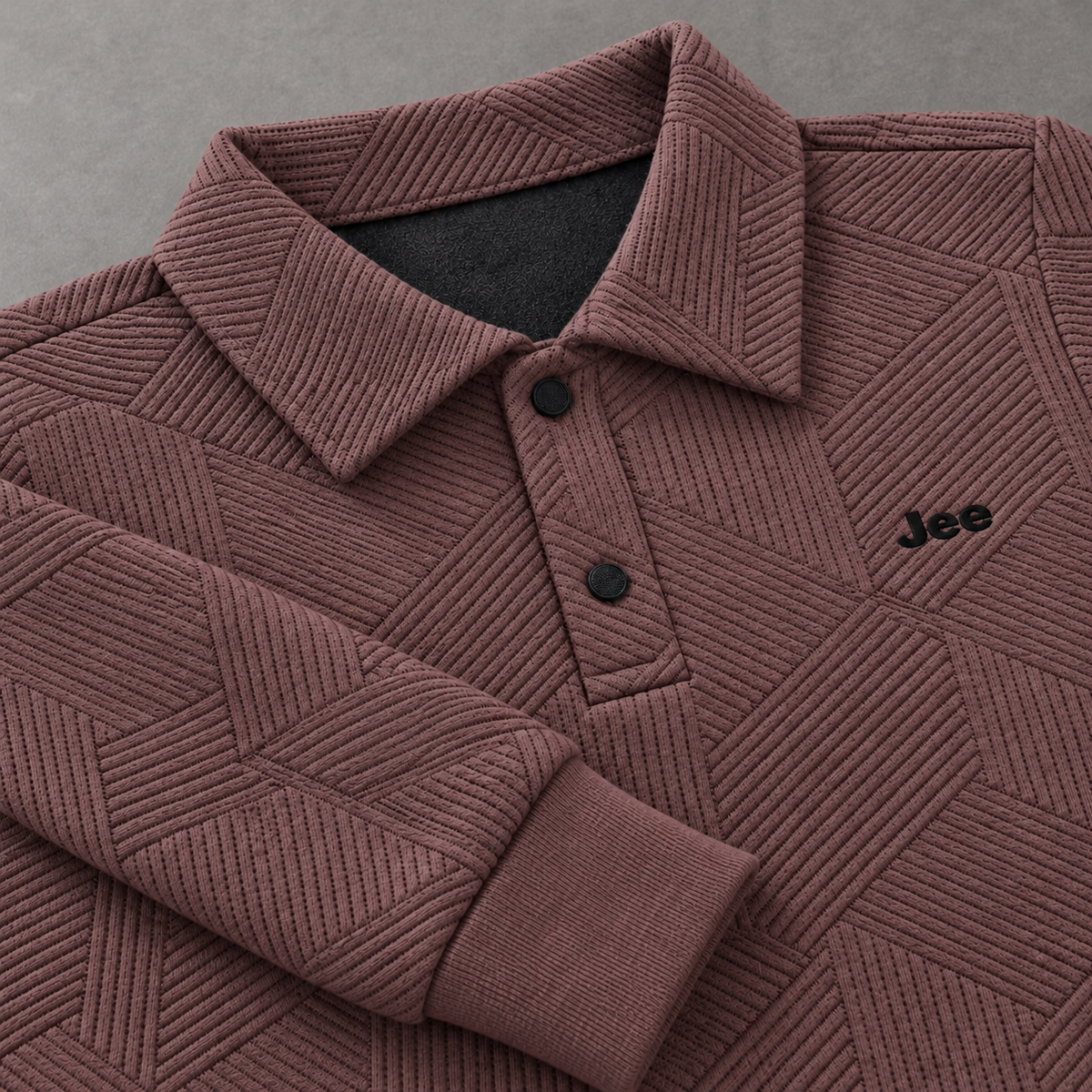 Born78 Geometric Textured Polo Winter Co-ord Set — Dusty Burgundy — details