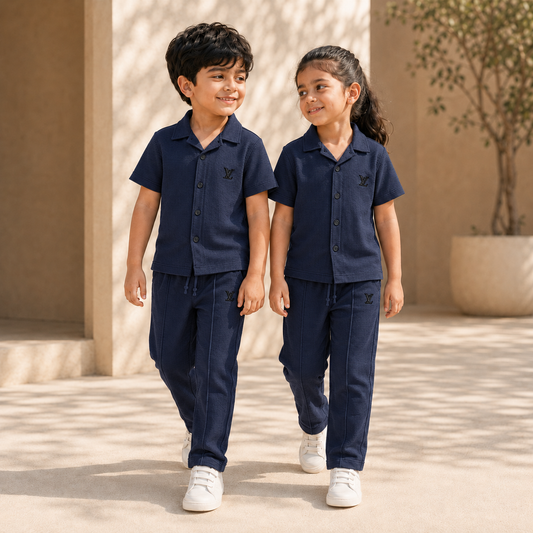 BORN 78 LV Button Down Cord Set lifestyle โ navy age5 pair
