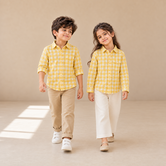 Classic Check Shirt in Yellow Check — boy and girl