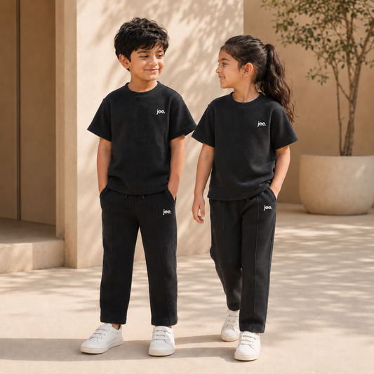Round Neck cord set in Black with jee. logo
