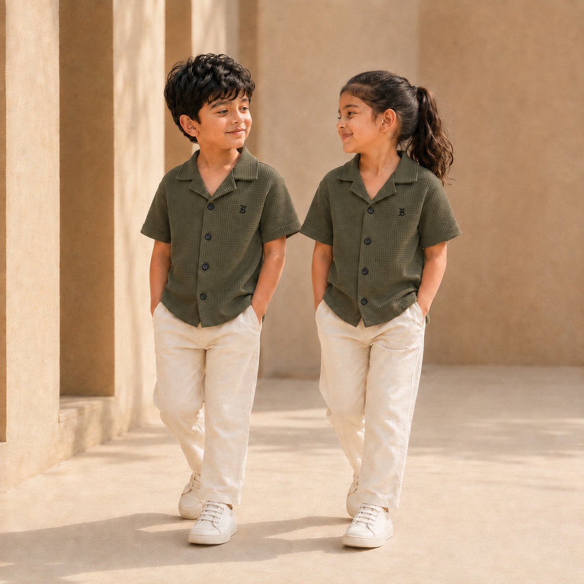 BORN 78 Waffle Button Down lifestyle — army-green age5 pair