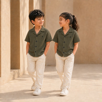 BORN 78 Waffle Button Down lifestyle — army-green age5 pair