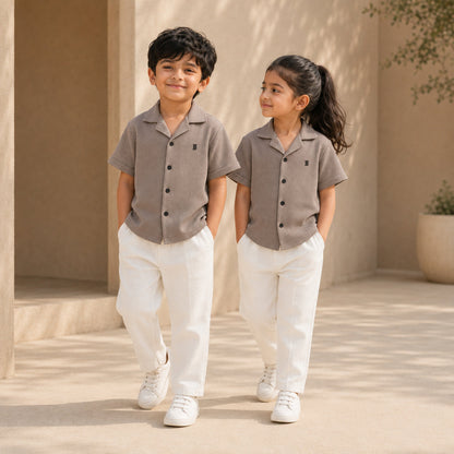 BORN 78 Waffle Button Down lifestyle — beige age5 pair