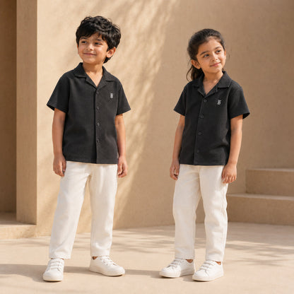 BORN 78 Waffle Button Down lifestyle — black age5 pair