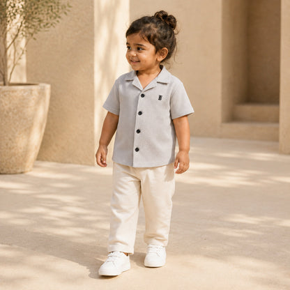 BORN 78 Waffle Button Down lifestyle — grey age2 girl