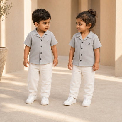 BORN 78 Waffle Button Down lifestyle — grey age2 pair