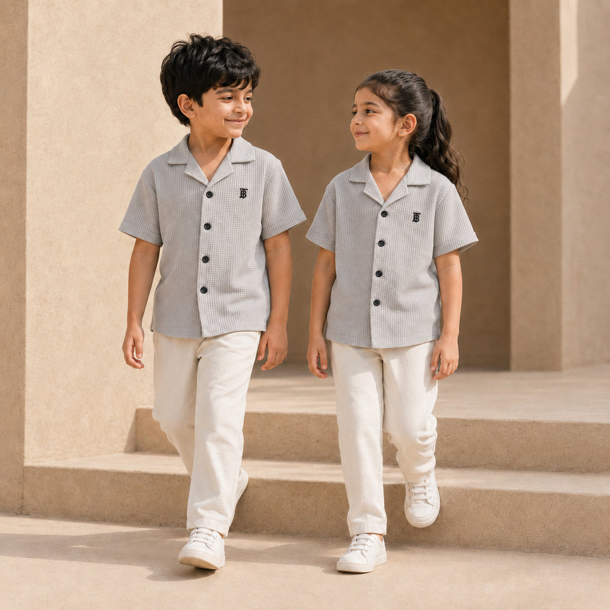 BORN 78 Waffle Button Down lifestyle — grey age5 pair