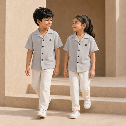 BORN 78 Waffle Button Down lifestyle — grey age5 pair