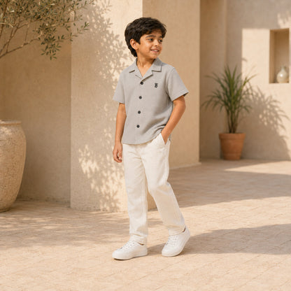 BORN 78 Waffle Button Down lifestyle — grey age9 boy