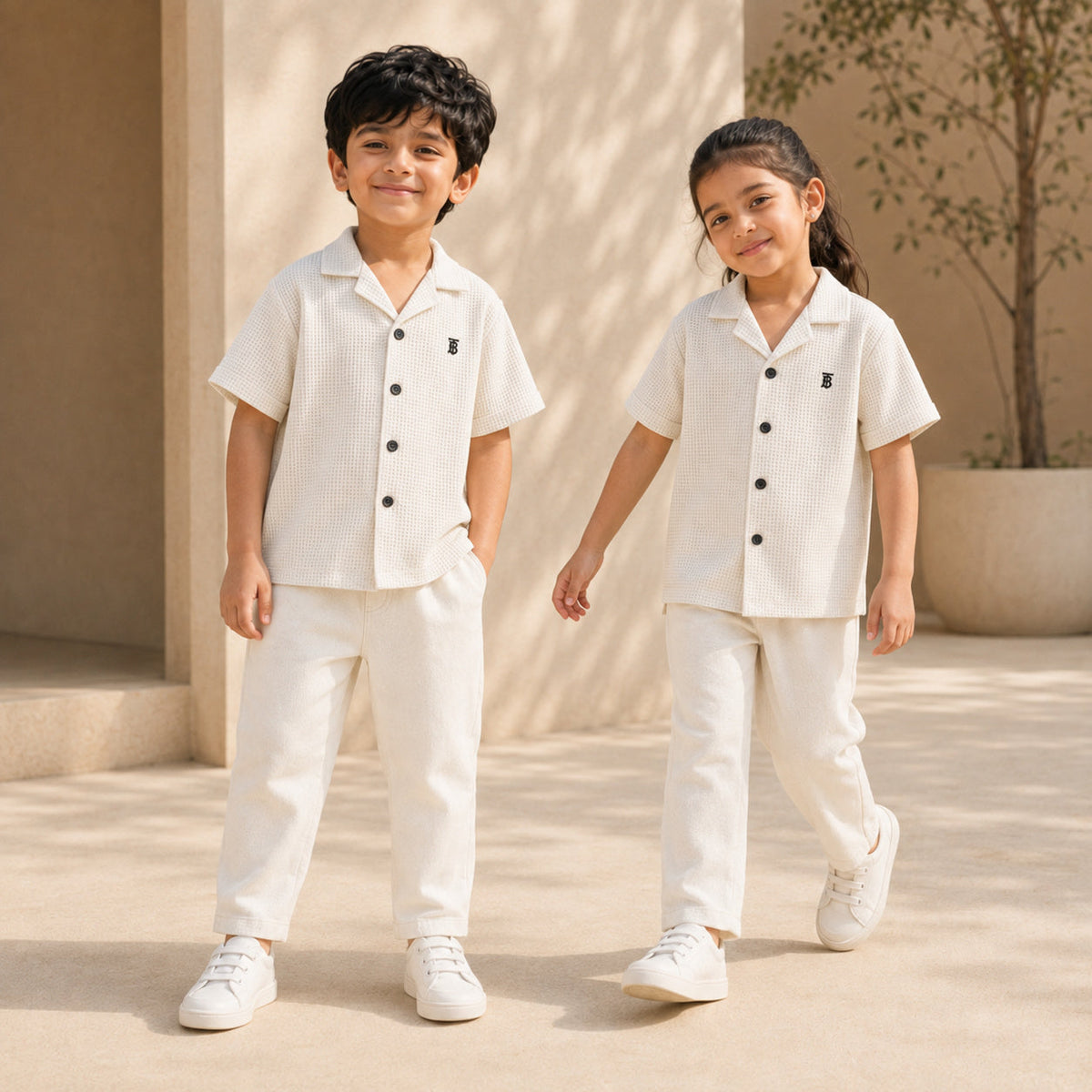 BORN 78 Waffle Button Down lifestyle — white age5 pair