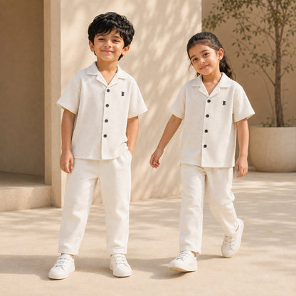 BORN 78 Waffle Button Down lifestyle — white age5 pair