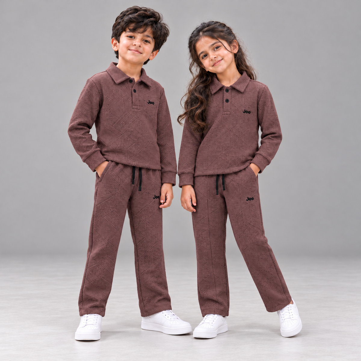 Born78 Geometric Textured Polo Winter Co-ord Set — Dusty Burgundy — hero