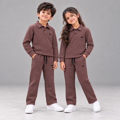 Born78 Geometric Textured Polo Winter Co-ord Set — Dusty Burgundy — hero