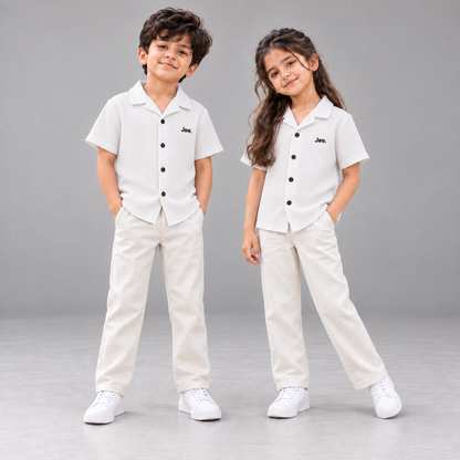 Children wearing the Jee. Waffle Button-Down Shirt in White