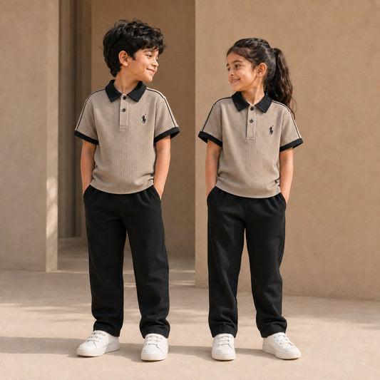 BORN 78 Waffle Mesh Polo lifestyle — beige-black age5 pair