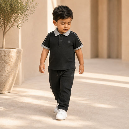 BORN 78 Waffle Mesh Polo lifestyle — black-grey age2 boy