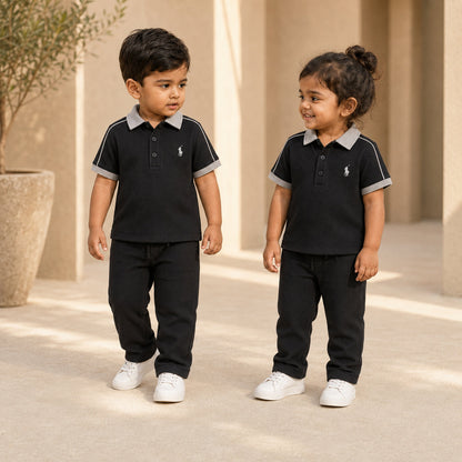 BORN 78 Waffle Mesh Polo lifestyle — black-grey age2 pair
