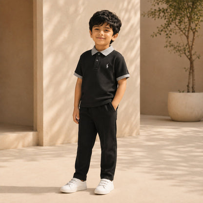 BORN 78 Waffle Mesh Polo lifestyle — black-grey age5 boy