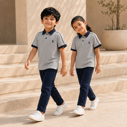 BORN 78 Waffle Mesh Polo lifestyle — grey-navy age5 pair