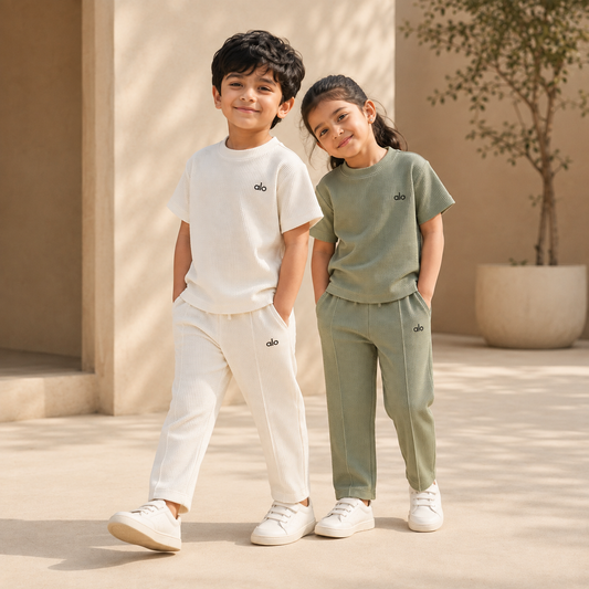 Two children wearing Born 78 Round Neck co-ord sets
