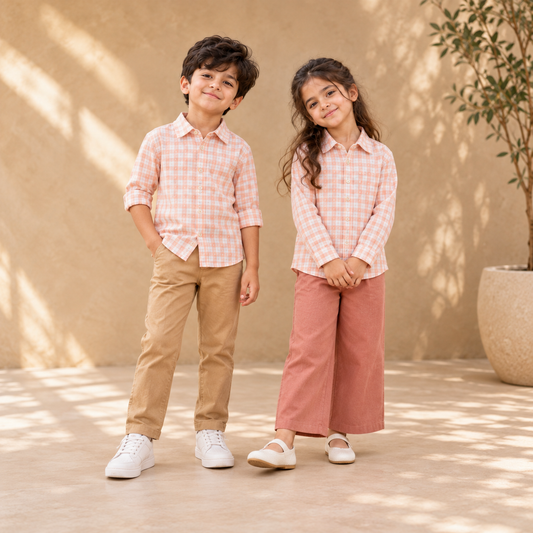 Classic Check Shirt in Pink Check — boy and girl