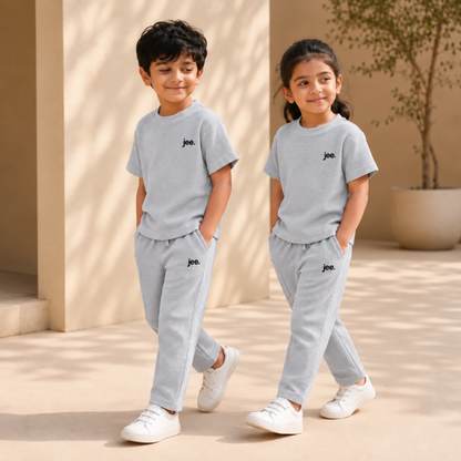 Round Neck cord set in cool Gray with jee. logo