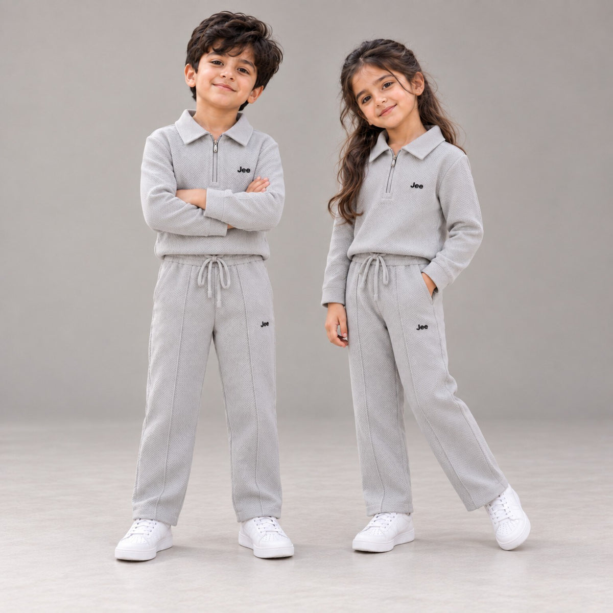 Grey textured zip-neck winter co-ord set