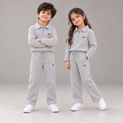Grey textured zip-neck winter co-ord set